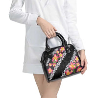 Black Polynesia Shoulder Handbag Plumeria With Hibiscus Pattern Tropical Vibes LT14 - Polynesian Pride