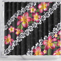 Black Polynesia Shower Curtain Plumeria With Hibiscus Pattern Tropical Vibes LT14 - Polynesian Pride