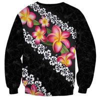 Black Polynesia Sweatshirt Plumeria With Hibiscus Pattern Tropical Vibes