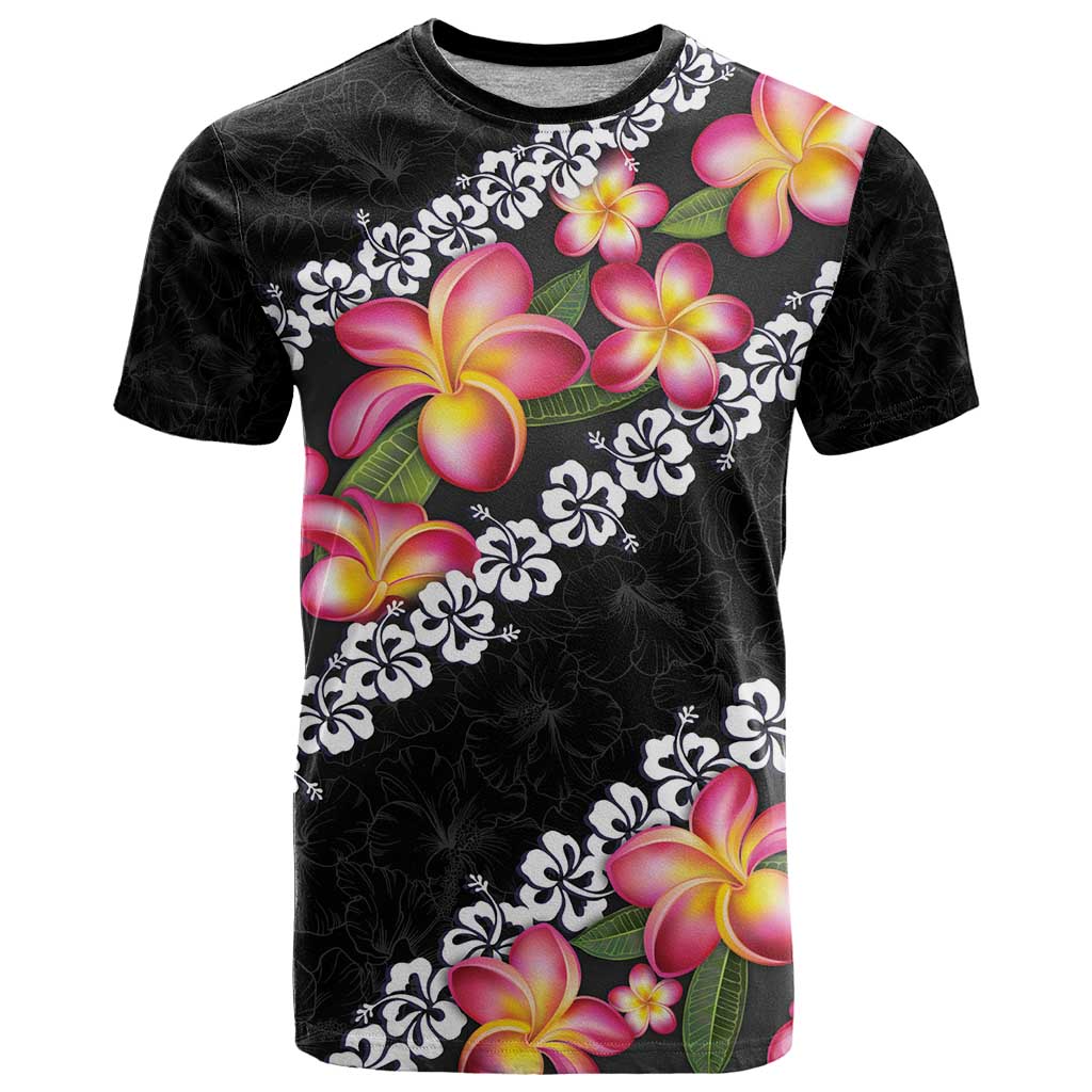 Black Polynesia T Shirt Plumeria With Hibiscus Pattern Tropical Vibes LT14 Black - Polynesian Pride