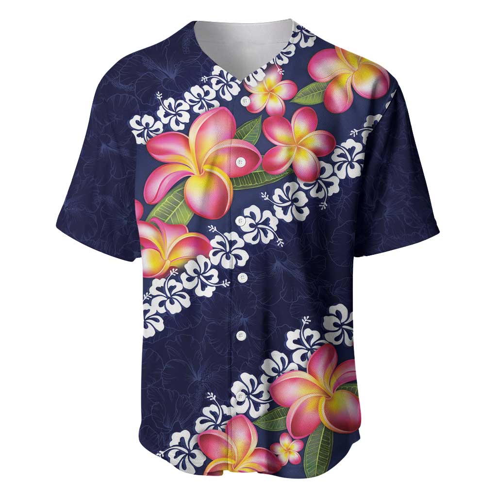 Blue Polynesia Baseball Jersey Plumeria With Hibiscus Pattern Tropical Vibes LT14 Blue - Polynesian Pride