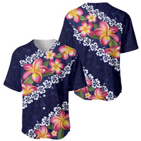 Blue Polynesia Baseball Jersey Plumeria With Hibiscus Pattern Tropical Vibes LT14 - Polynesian Pride