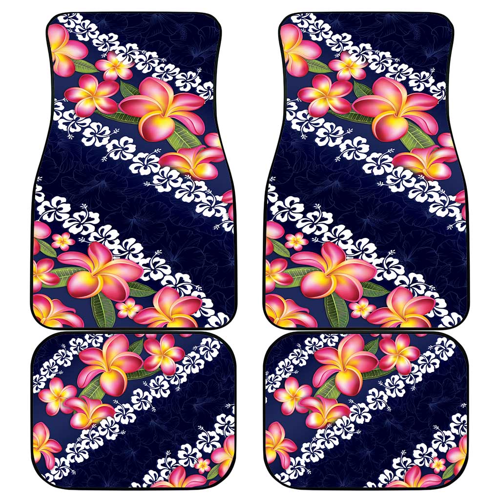 Blue Polynesia Car Mats Plumeria With Hibiscus Pattern Tropical Vibes