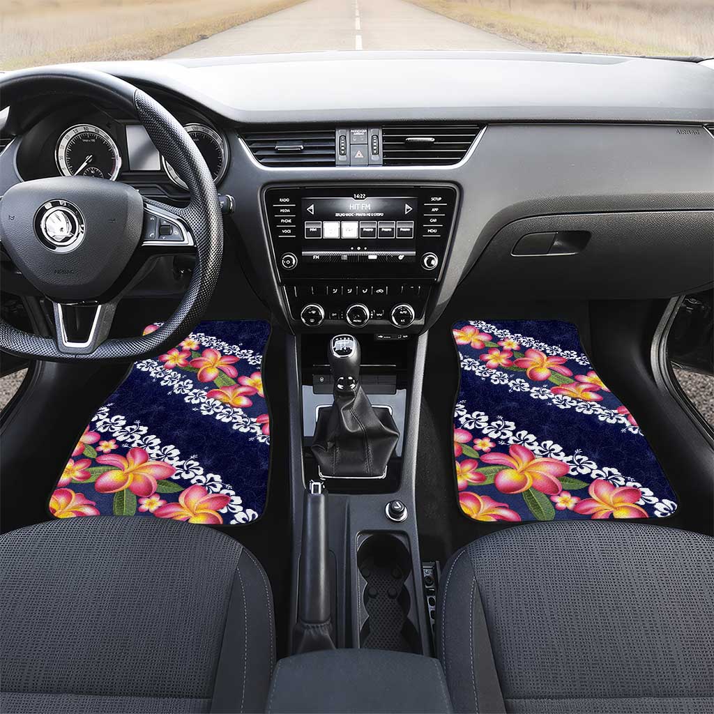Blue Polynesia Car Mats Plumeria With Hibiscus Pattern Tropical Vibes