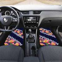 Blue Polynesia Car Mats Plumeria With Hibiscus Pattern Tropical Vibes