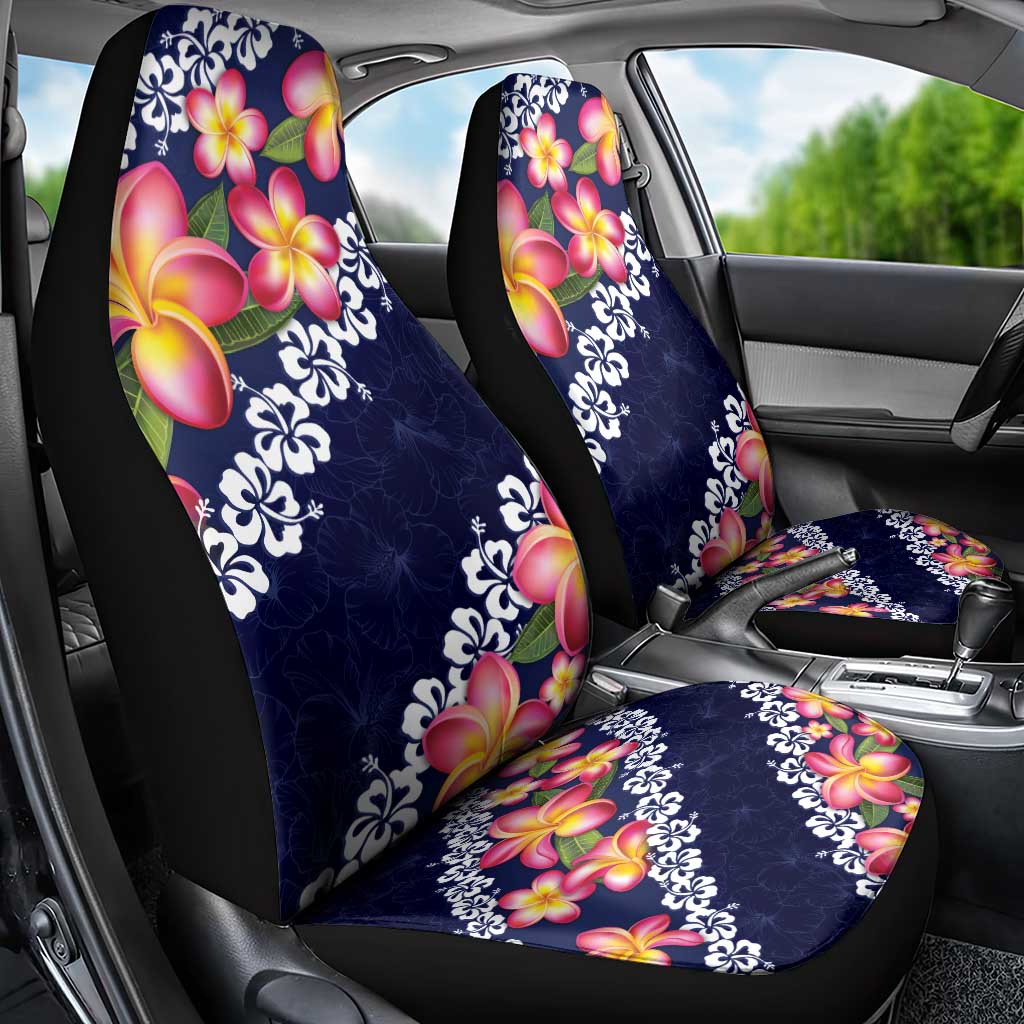 Blue Polynesia Car Seat Cover Plumeria With Hibiscus Pattern Tropical Vibes