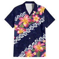 Blue Polynesia Family Matching Off Shoulder Short Dress and Hawaiian Shirt Plumeria With Hibiscus Pattern Tropical Vibes