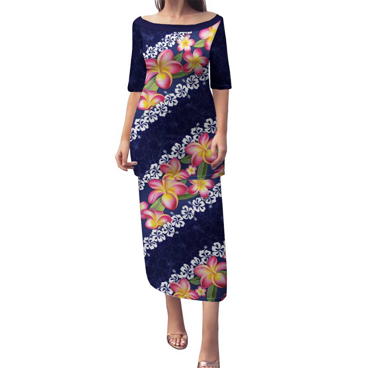 Blue Polynesia Family Matching Puletasi and Hawaiian Shirt Plumeria With Hibiscus Pattern Tropical Vibes