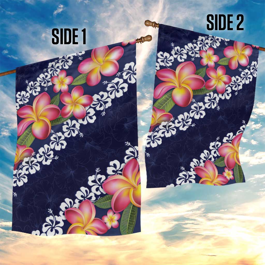 Blue Polynesia Garden Flag Plumeria With Hibiscus Pattern Tropical Vibes