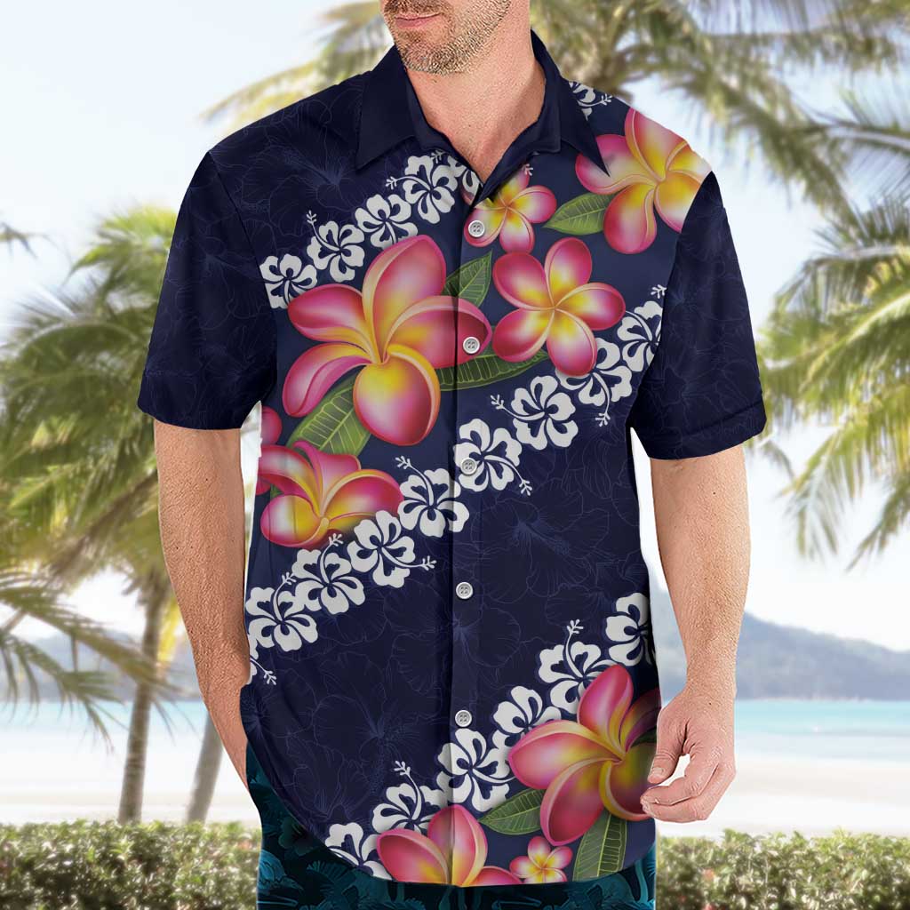Blue Polynesia Hawaiian Shirt Plumeria With Hibiscus Pattern Tropical Vibes