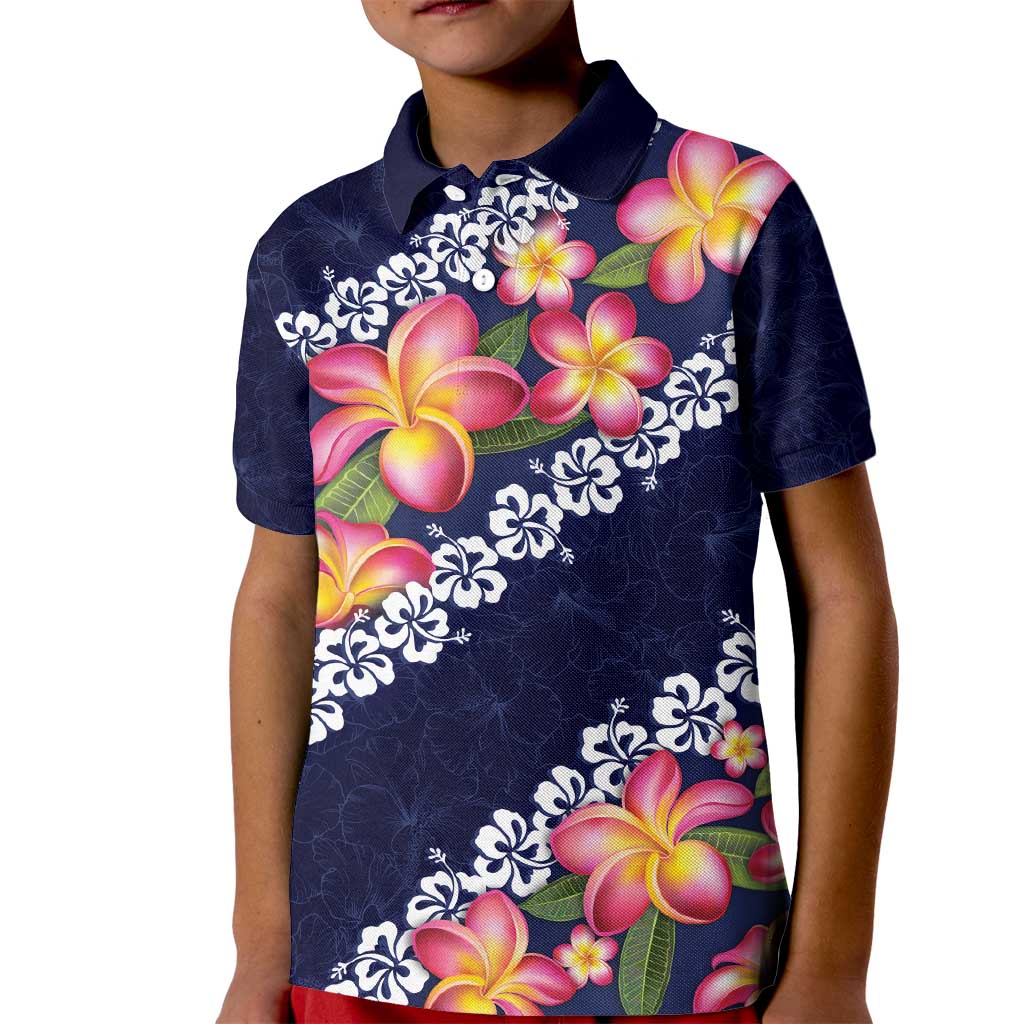 Blue Polynesia Kid Polo Shirt Plumeria With Hibiscus Pattern Tropical Vibes LT14 Kid Blue - Polynesian Pride