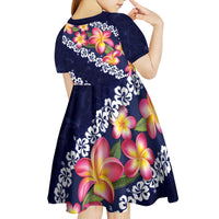 Blue Polynesia Kid Short Sleeve Dress Plumeria With Hibiscus Pattern Tropical Vibes LT14 - Polynesian Pride