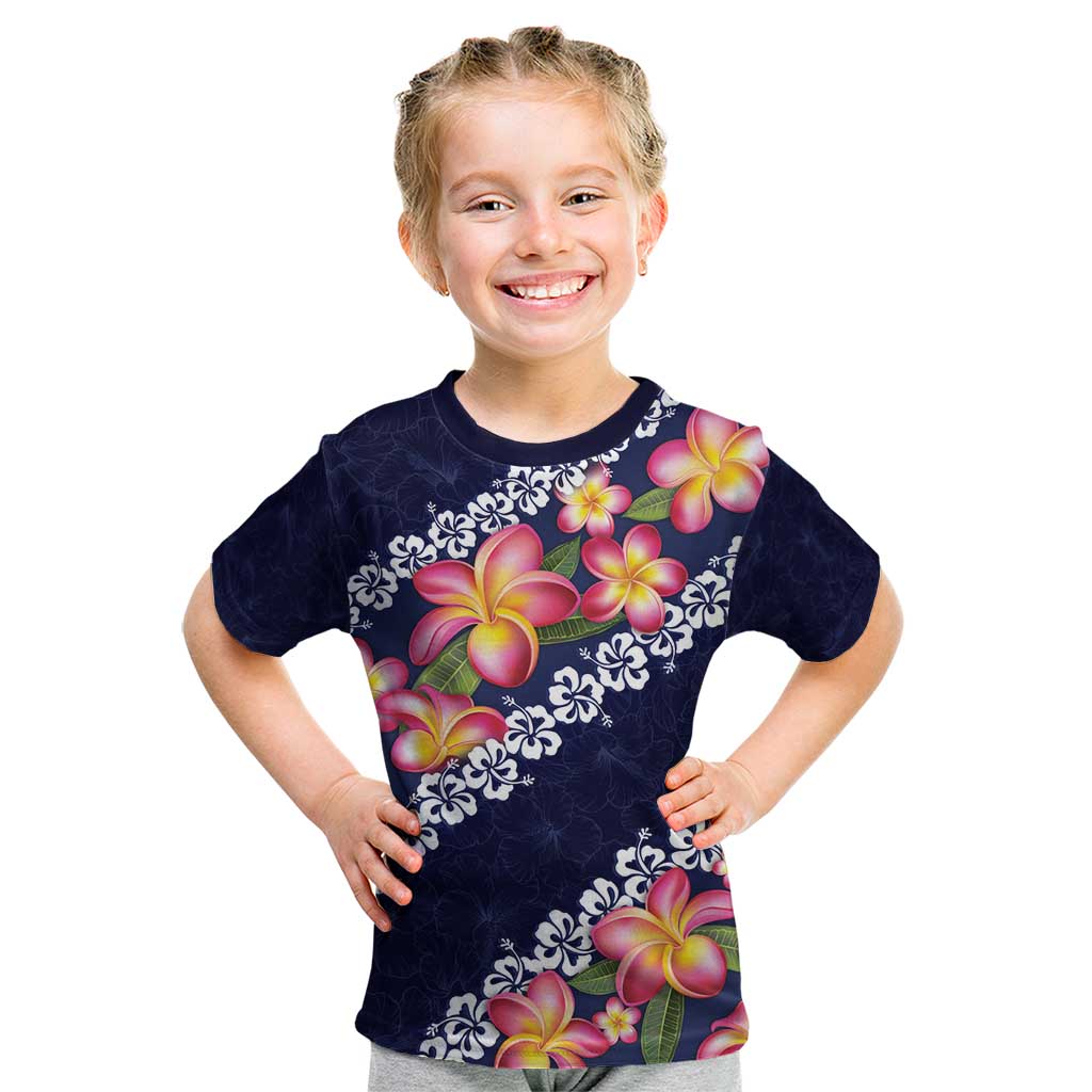 Blue Polynesia Kid T Shirt Plumeria With Hibiscus Pattern Tropical Vibes LT14 Blue - Polynesian Pride