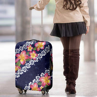 Blue Polynesia Luggage Cover Plumeria With Hibiscus Pattern Tropical Vibes