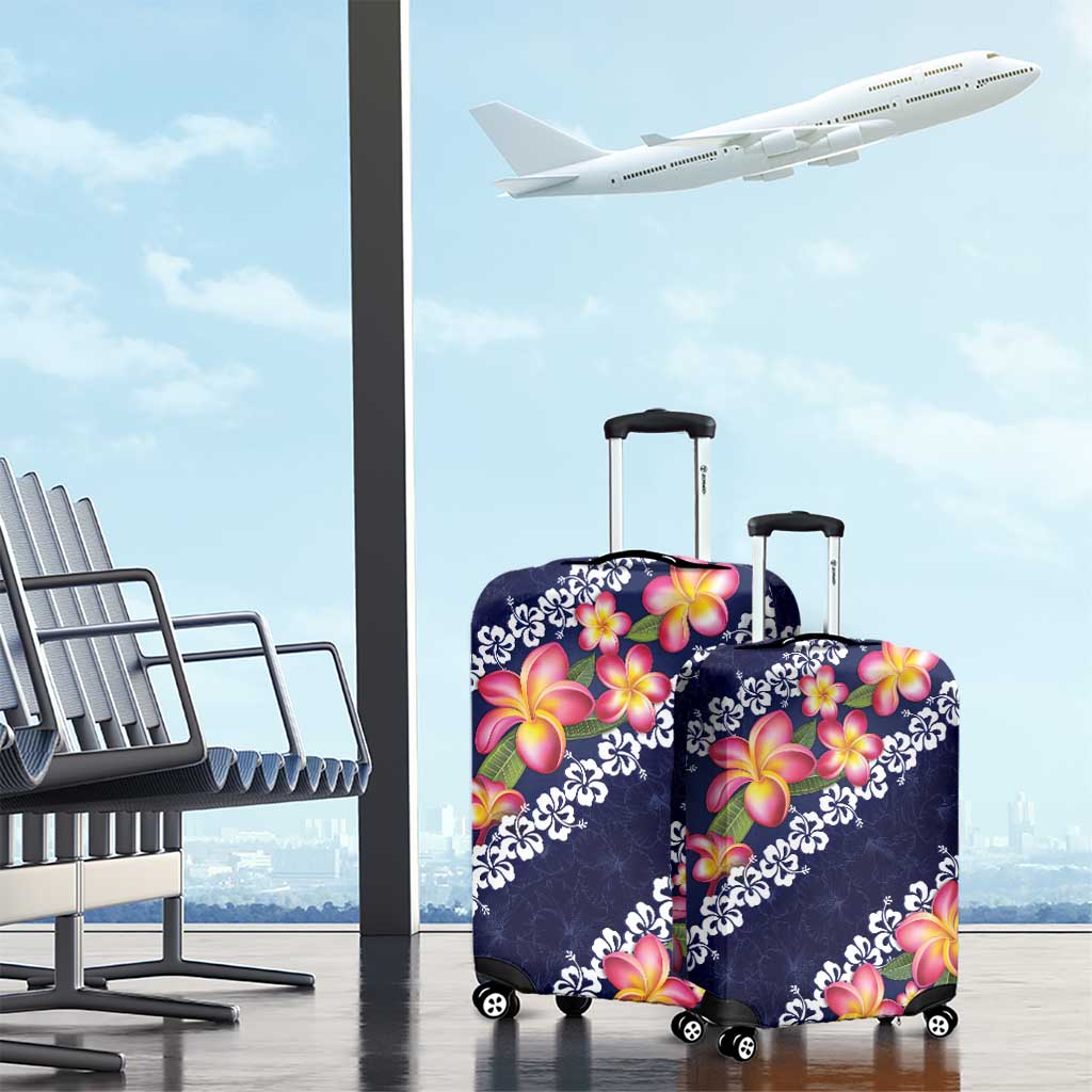 Blue Polynesia Luggage Cover Plumeria With Hibiscus Pattern Tropical Vibes