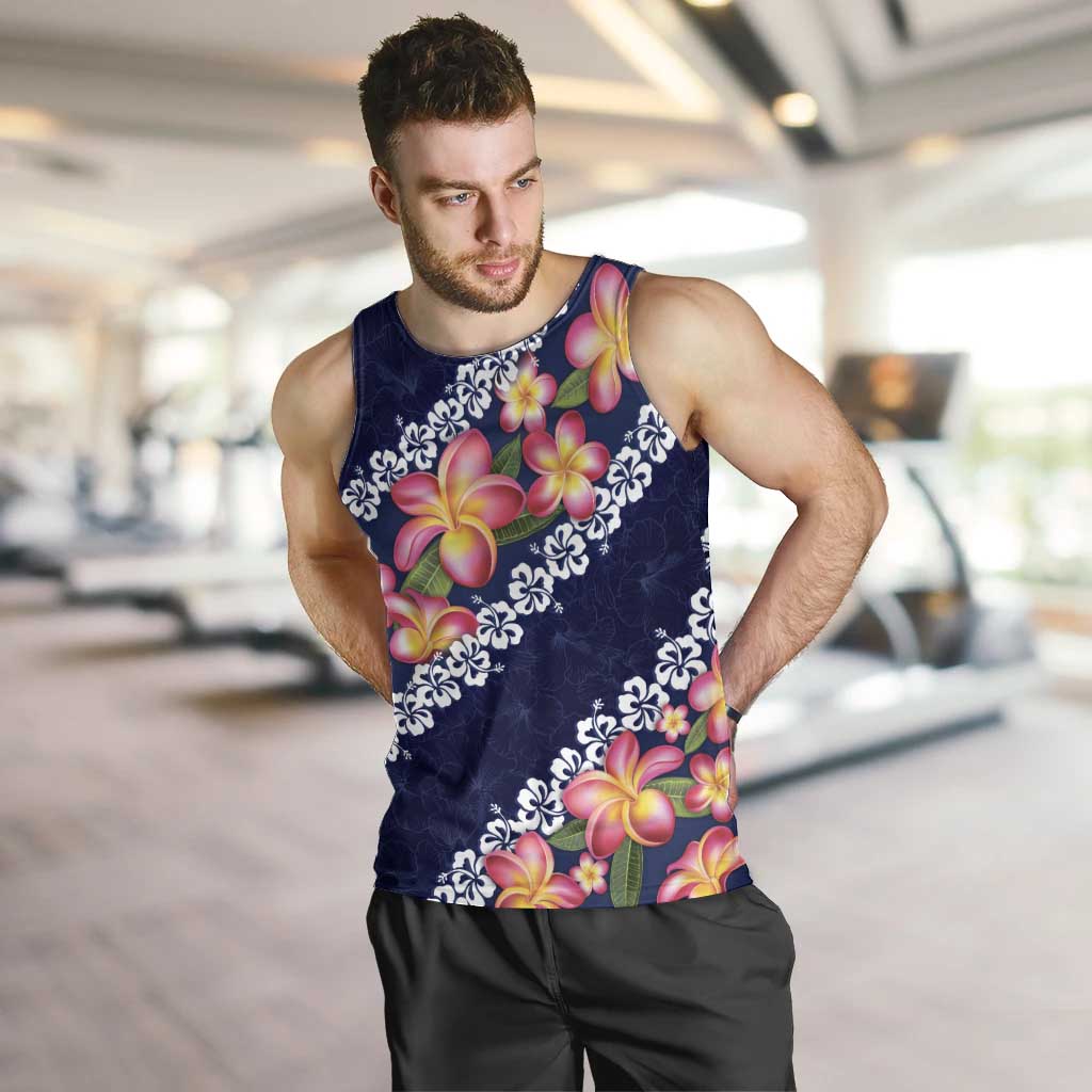 Blue Polynesia Men Tank Top Plumeria With Hibiscus Pattern Tropical Vibes