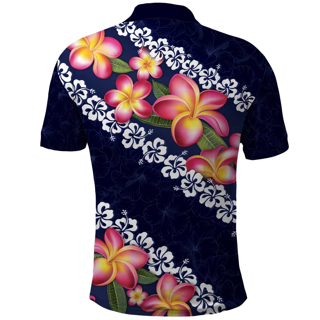 Blue Polynesia Polo Shirt Plumeria With Hibiscus Pattern Tropical Vibes LT14 - Polynesian Pride