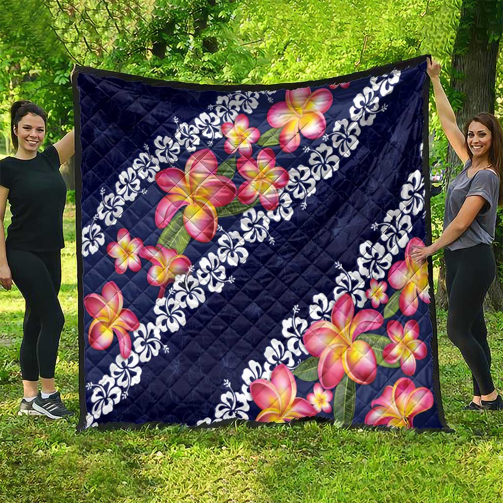 Blue Polynesia Quilt Plumeria With Hibiscus Pattern Tropical Vibes LT14 - Polynesian Pride