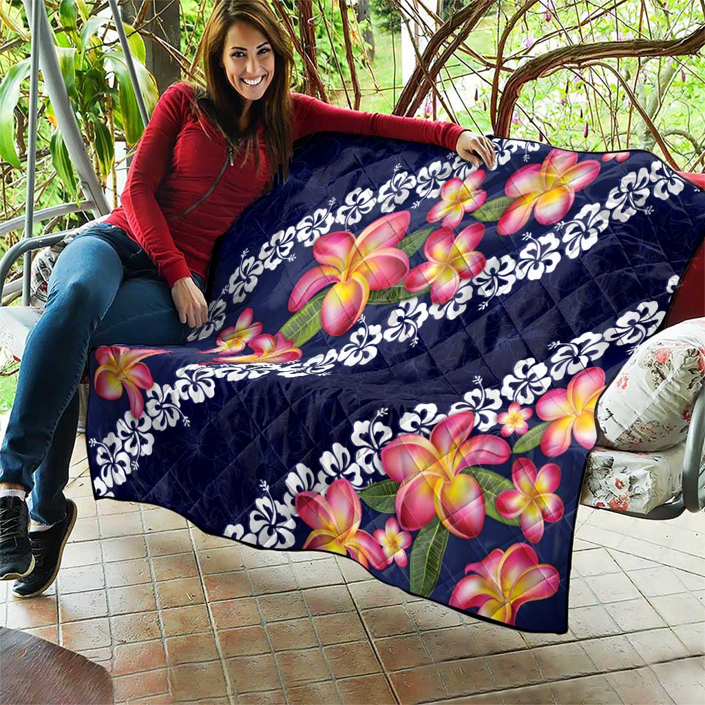 Blue Polynesia Quilt Plumeria With Hibiscus Pattern Tropical Vibes LT14 - Polynesian Pride