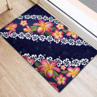 Blue Polynesia Rubber Doormat Plumeria With Hibiscus Pattern Tropical Vibes LT14 - Polynesian Pride