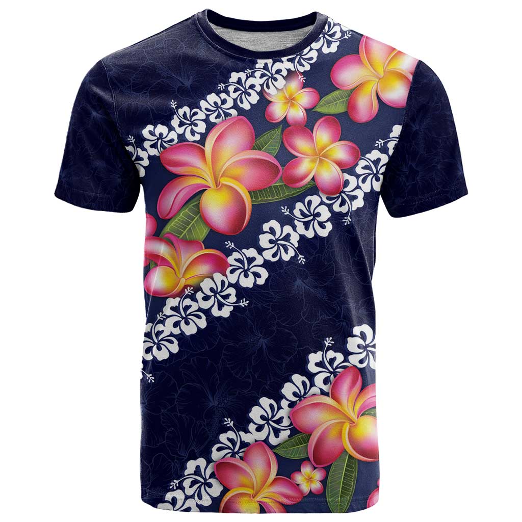 Blue Polynesia T Shirt Plumeria With Hibiscus Pattern Tropical Vibes LT14 Blue - Polynesian Pride