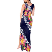 Blue Polynesia Tank Maxi Dress Plumeria With Hibiscus Pattern Tropical Vibes LT14 - Polynesian Pride
