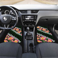 Green Polynesia Car Mats Plumeria With Hibiscus Pattern Tropical Vibes
