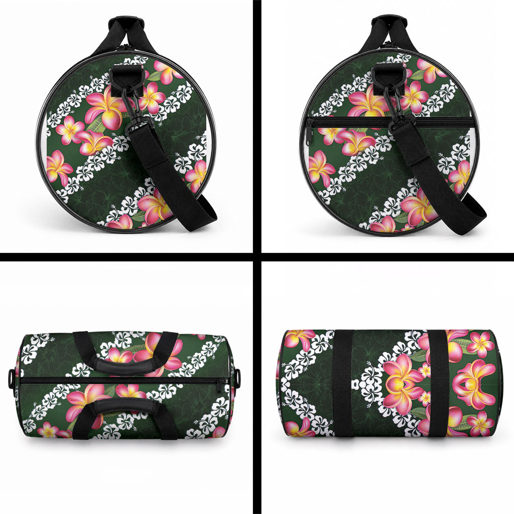Green Polynesia Duffle Bag Plumeria With Hibiscus Pattern Tropical Vibes LT14 - Polynesian Pride