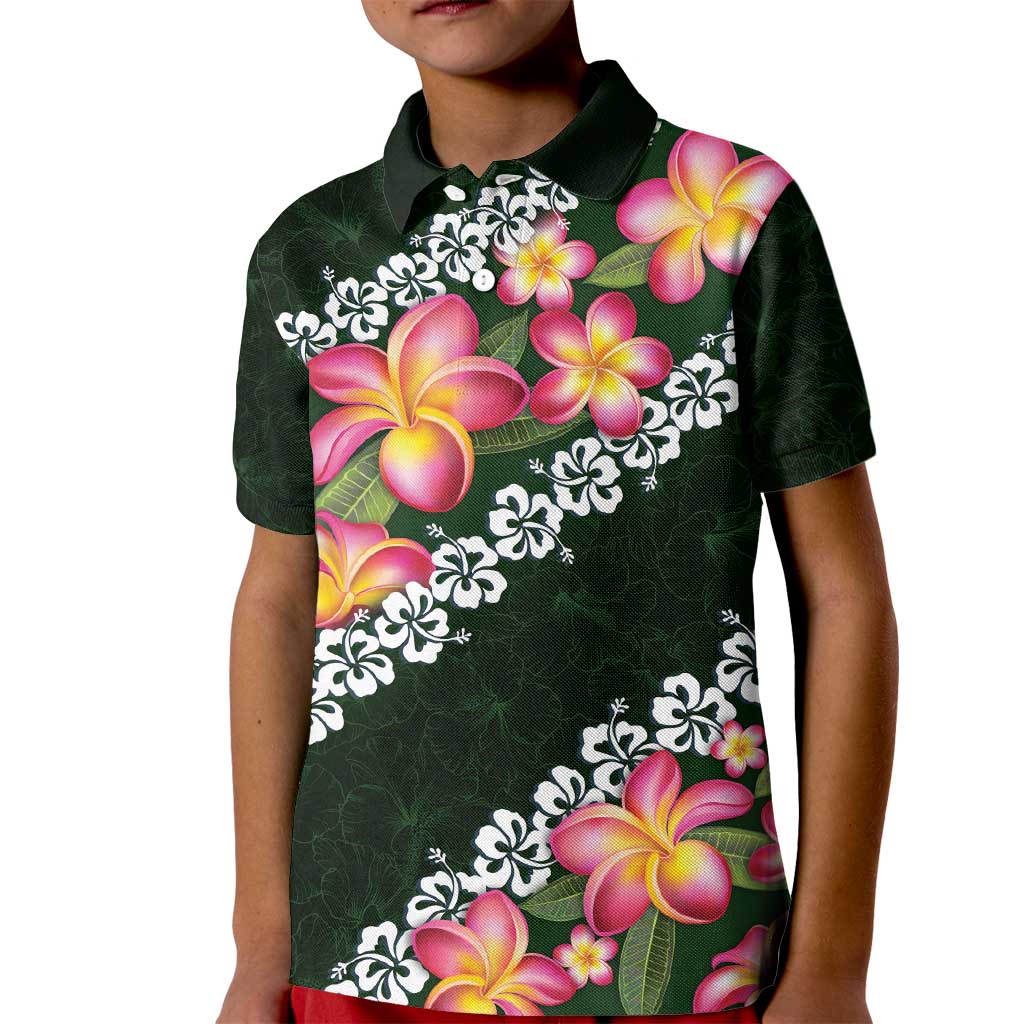 Green Polynesia Kid Polo Shirt Plumeria With Hibiscus Pattern Tropical Vibes LT14 Kid Green - Polynesian Pride