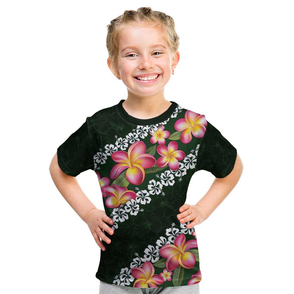 Green Polynesia Kid T Shirt Plumeria With Hibiscus Pattern Tropical Vibes LT14 Green - Polynesian Pride