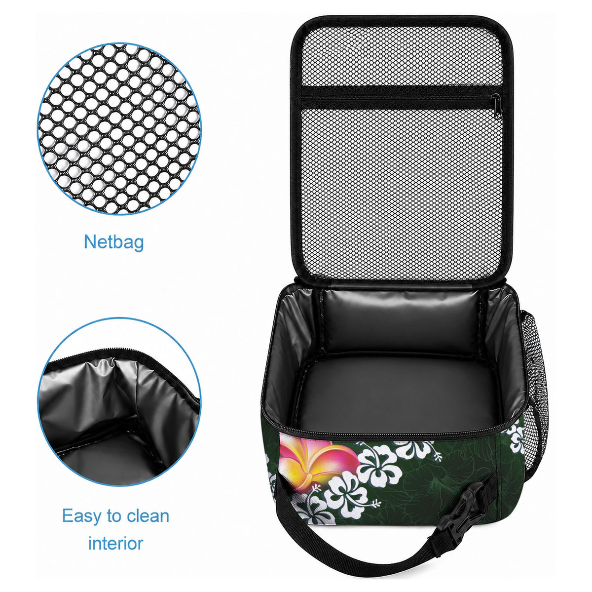 Green Polynesia Lunch Bag Plumeria With Hibiscus Pattern Tropical Vibes LT14 - Polynesian Pride
