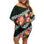 Green Polynesia Off Shoulder Short Dress Plumeria With Hibiscus Pattern Tropical Vibes