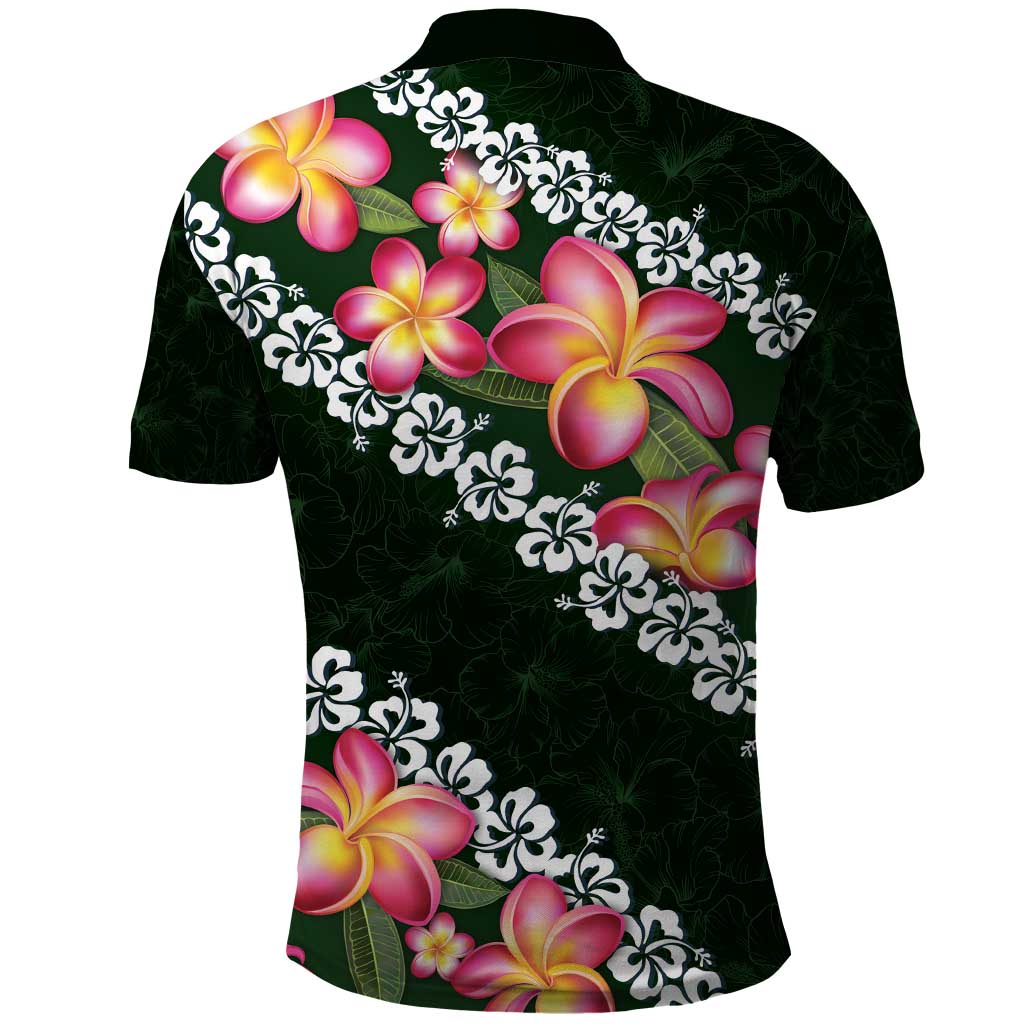 Green Polynesia Polo Shirt Plumeria With Hibiscus Pattern Tropical Vibes LT14 - Polynesian Pride