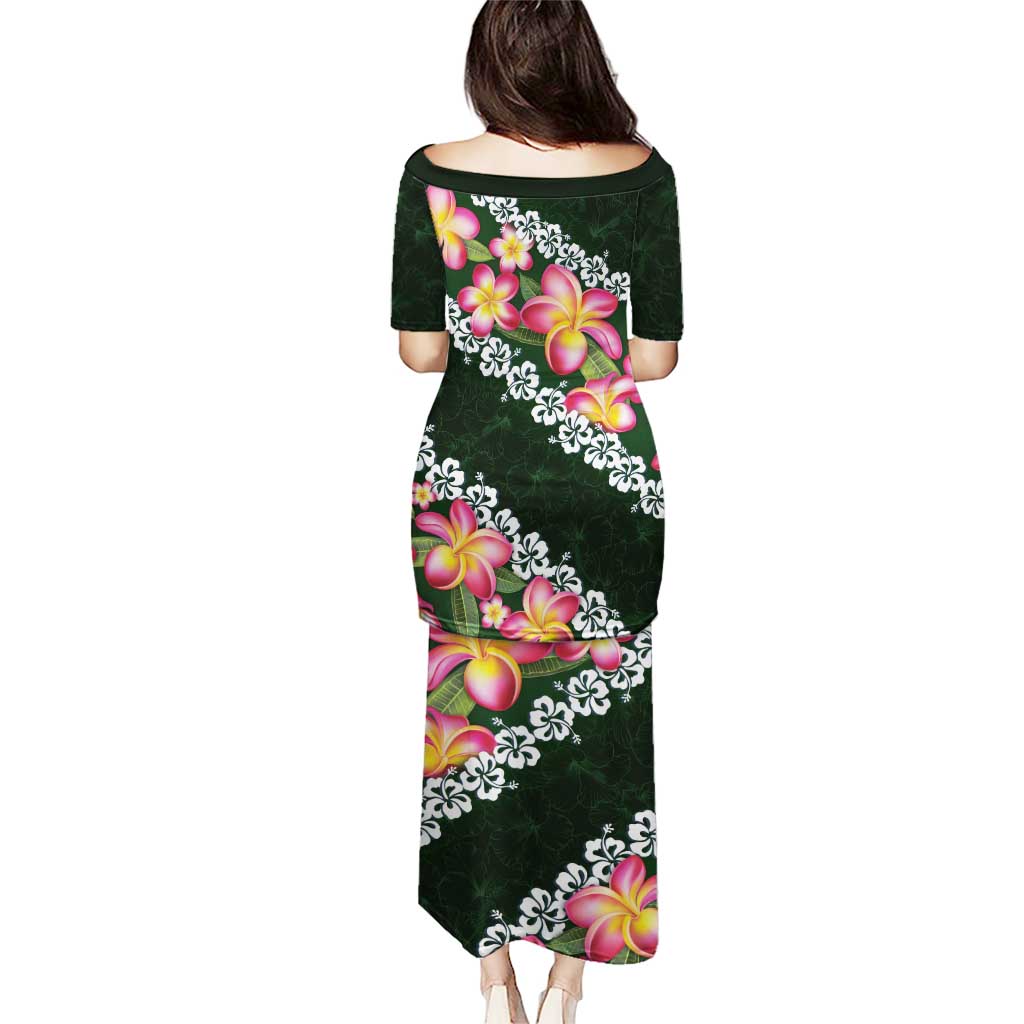 Green Polynesia Puletasi Plumeria With Hibiscus Pattern Tropical Vibes