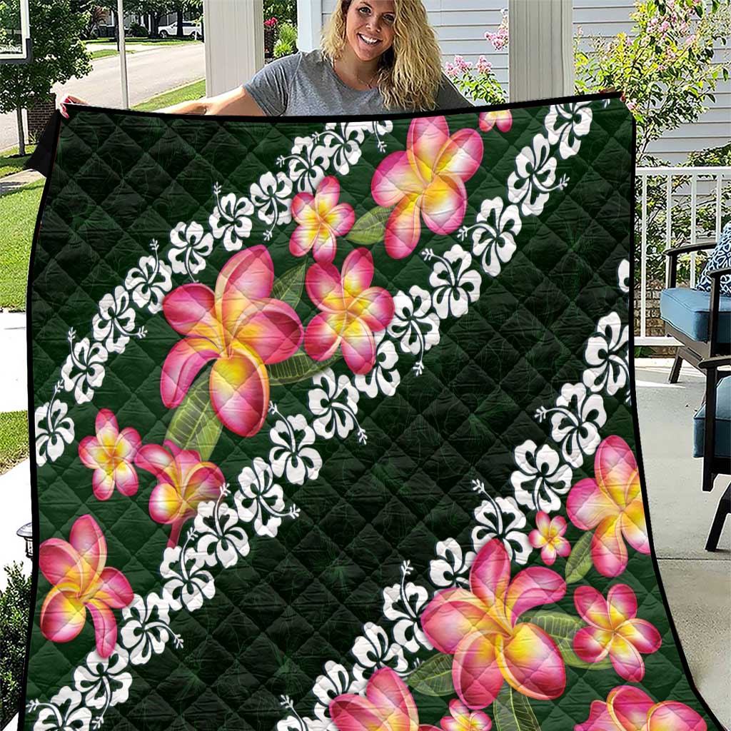 Green Polynesia Quilt Plumeria With Hibiscus Pattern Tropical Vibes LT14 Green - Polynesian Pride