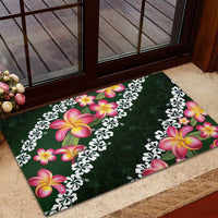 Green Polynesia Rubber Doormat Plumeria With Hibiscus Pattern Tropical Vibes LT14 - Polynesian Pride