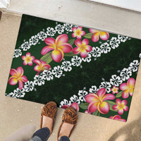 Green Polynesia Rubber Doormat Plumeria With Hibiscus Pattern Tropical Vibes LT14 - Polynesian Pride