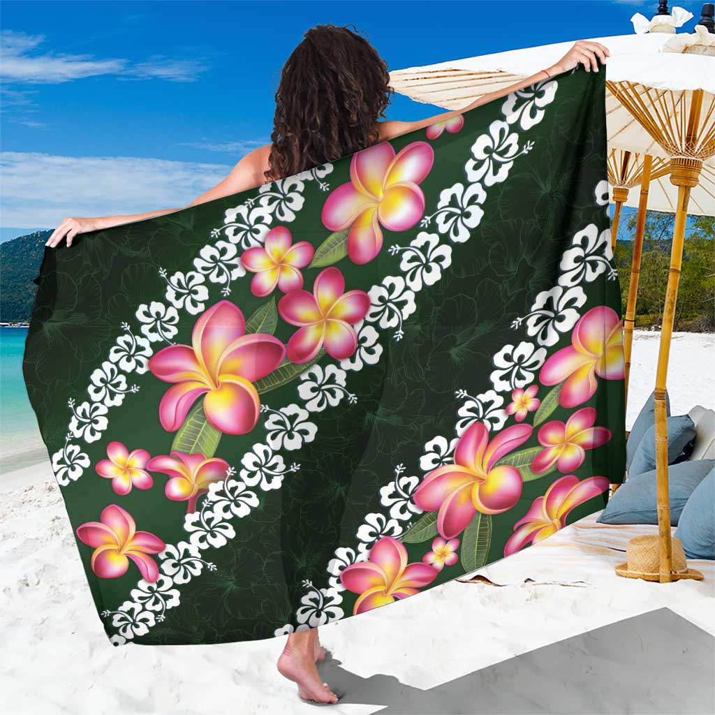 Green Polynesia Sarong Plumeria With Hibiscus Pattern Tropical Vibes