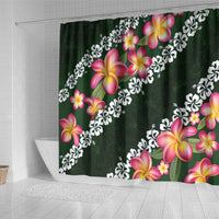 Green Polynesia Shower Curtain Plumeria With Hibiscus Pattern Tropical Vibes LT14 - Polynesian Pride