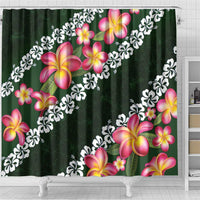 Green Polynesia Shower Curtain Plumeria With Hibiscus Pattern Tropical Vibes LT14 - Polynesian Pride