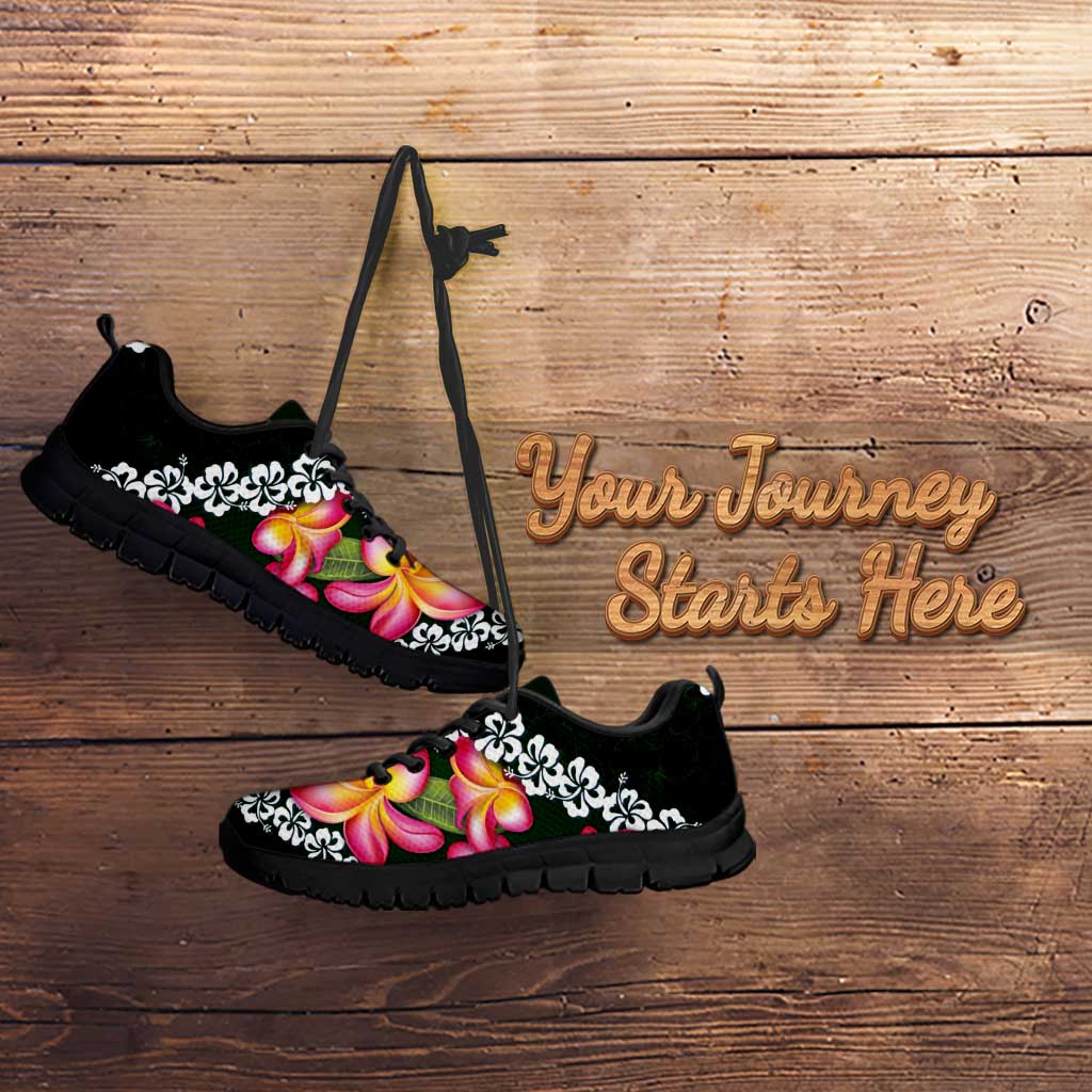 Green Polynesia Sneakers Plumeria With Hibiscus Pattern Tropical Vibes