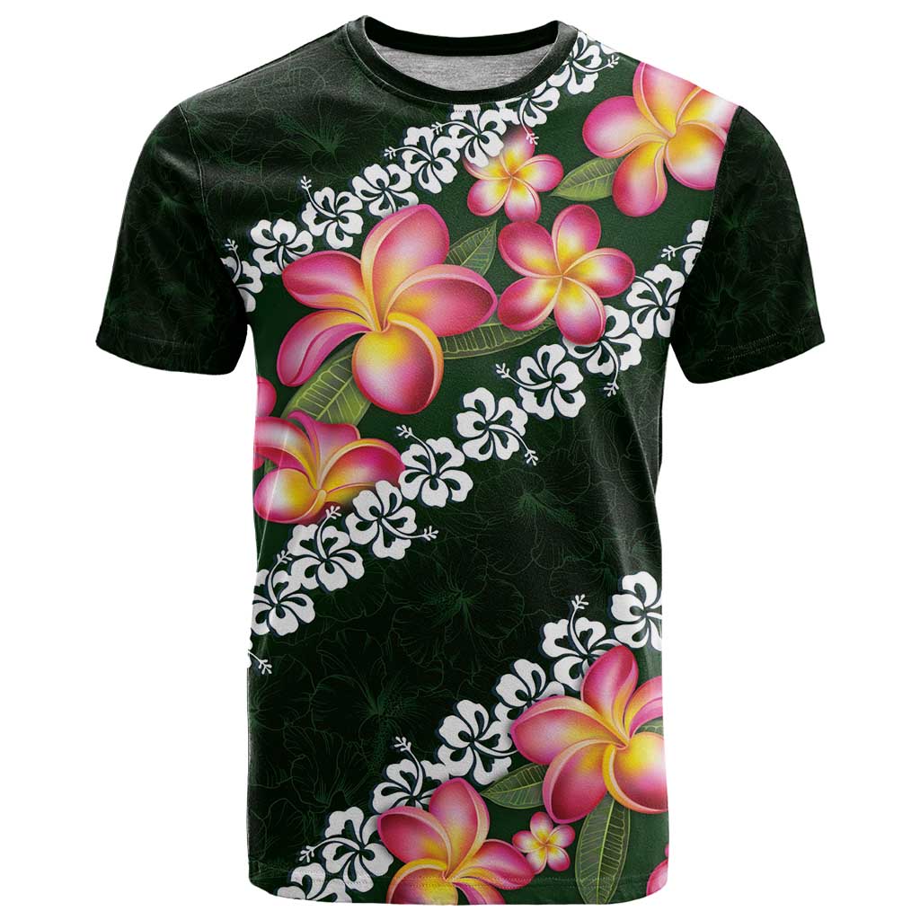 Green Polynesia T Shirt Plumeria With Hibiscus Pattern Tropical Vibes LT14 Green - Polynesian Pride