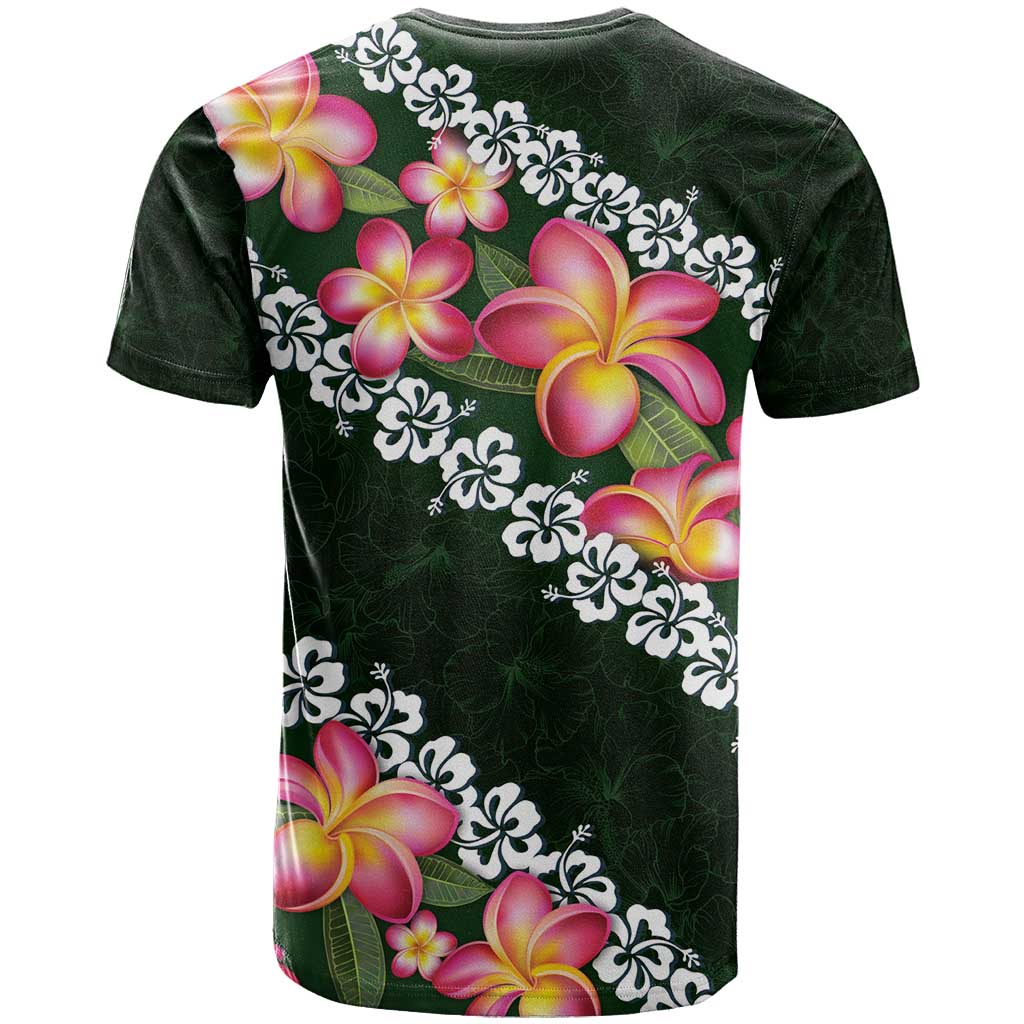 Green Polynesia T Shirt Plumeria With Hibiscus Pattern Tropical Vibes LT14 - Polynesian Pride