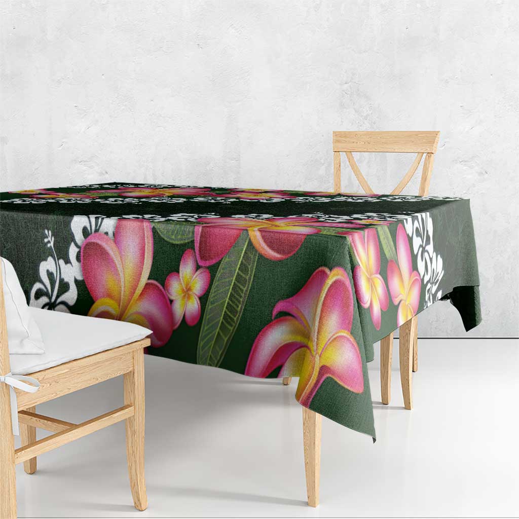 Green Polynesia Tablecloth Plumeria With Hibiscus Pattern Tropical Vibes