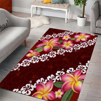 Oxblood Polynesia Area Rug Plumeria With Hibiscus Pattern Tropical Vibes