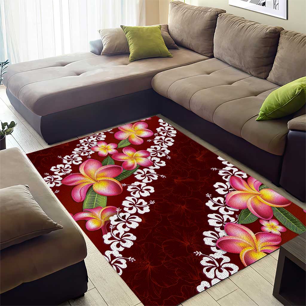Oxblood Polynesia Area Rug Plumeria With Hibiscus Pattern Tropical Vibes