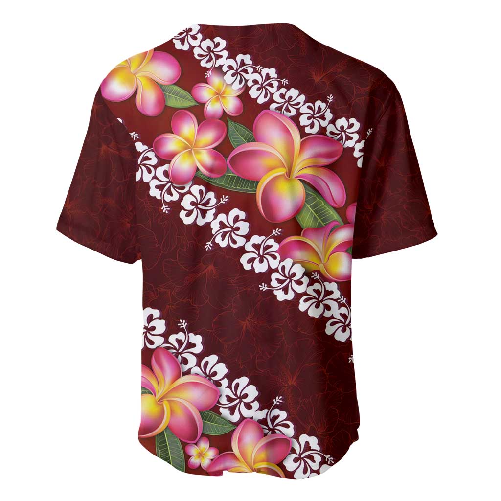Oxblood Polynesia Baseball Jersey Plumeria With Hibiscus Pattern Tropical Vibes LT14 - Polynesian Pride
