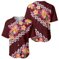 Oxblood Polynesia Baseball Jersey Plumeria With Hibiscus Pattern Tropical Vibes LT14 - Polynesian Pride