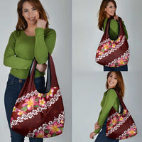 Oxblood Polynesia Grocery Bag Plumeria With Hibiscus Pattern Tropical Vibes LT14 - Polynesian Pride