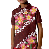 Oxblood Polynesia Kid Polo Shirt Plumeria With Hibiscus Pattern Tropical Vibes LT14 Kid Oxblood - Polynesian Pride